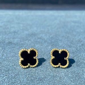 New Onyx Clover Leaf Stud Earrings/Earstuds 22K GP
